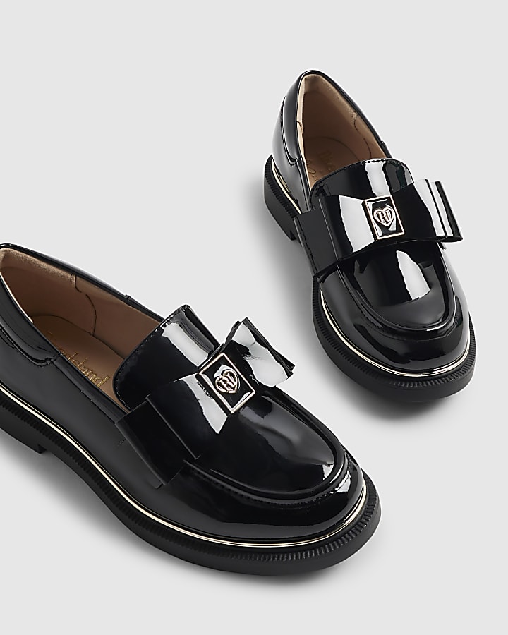 Girls Black Bow Loafer Shoes