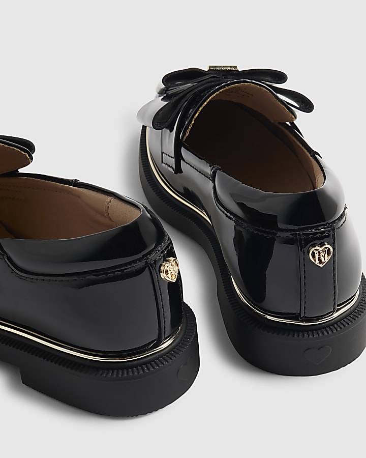 Girls Black Bow Loafer Shoes