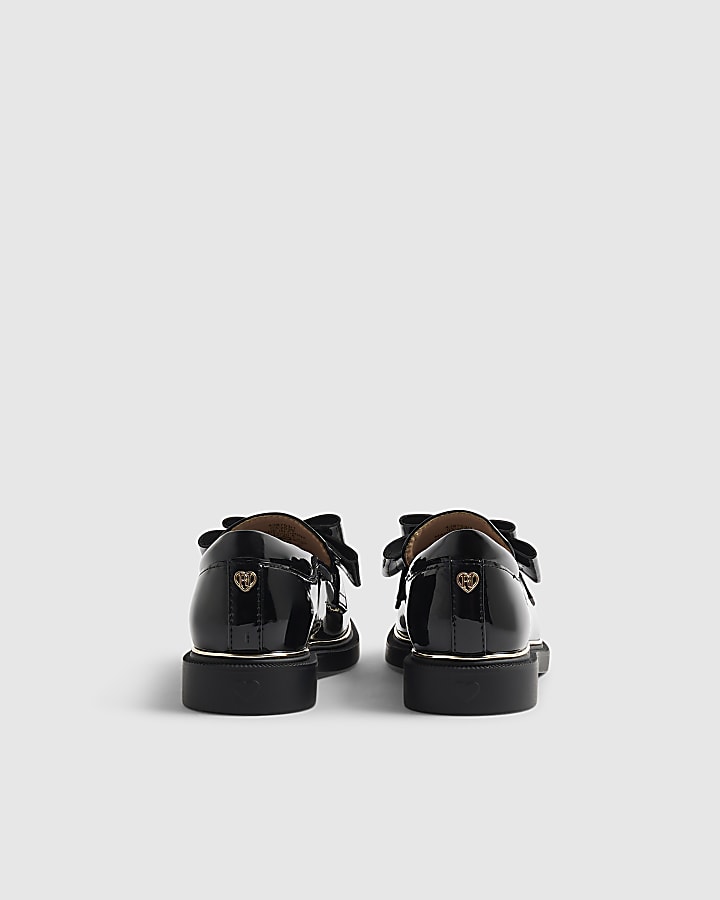 Girls Black Bow Loafer Shoes