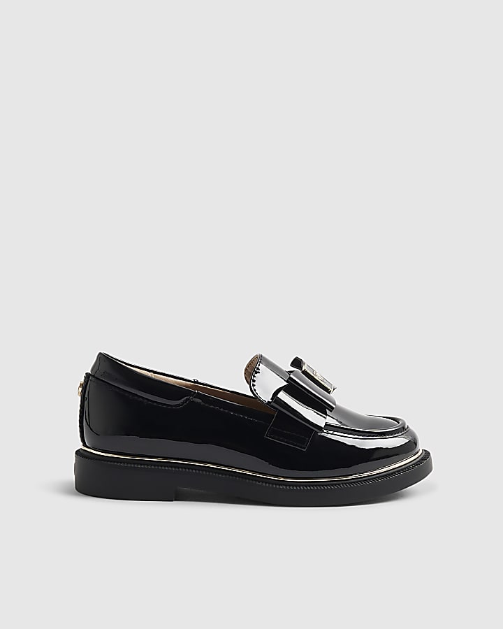 Girls Black Bow Loafer Shoes