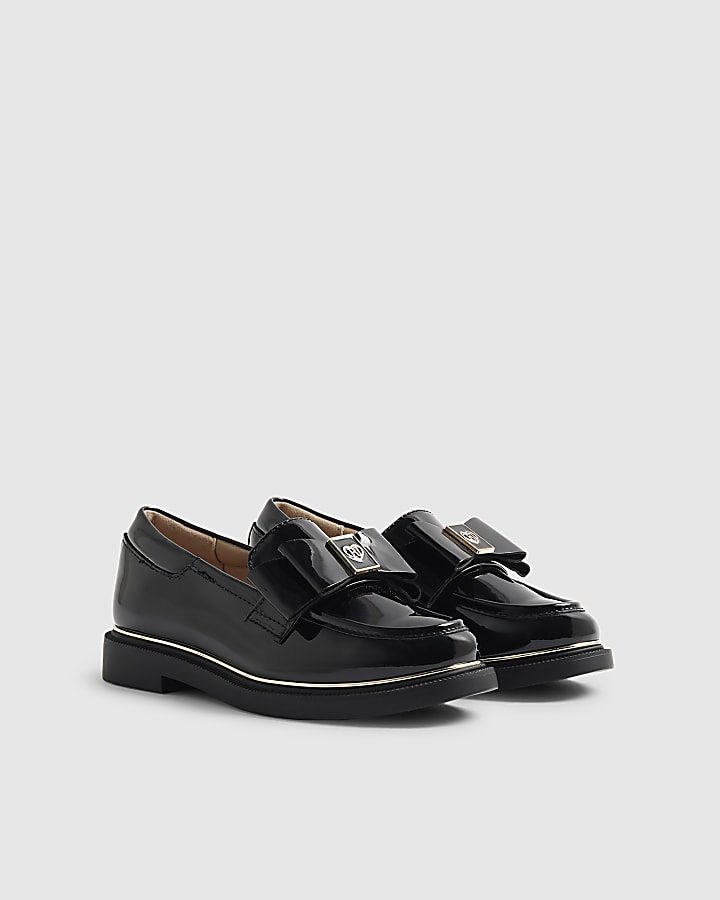 Girls Black Bow Loafer Shoes