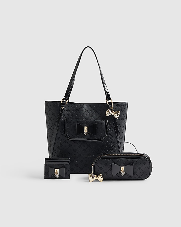 Black Faux Leather Shopper Bag Bundle Of 3
