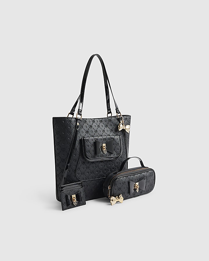Black Faux Leather Shopper Bag Bundle Of 3