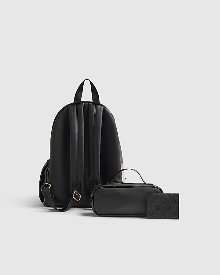 Girls Black Faux Leather Backpack Bundle Of 3