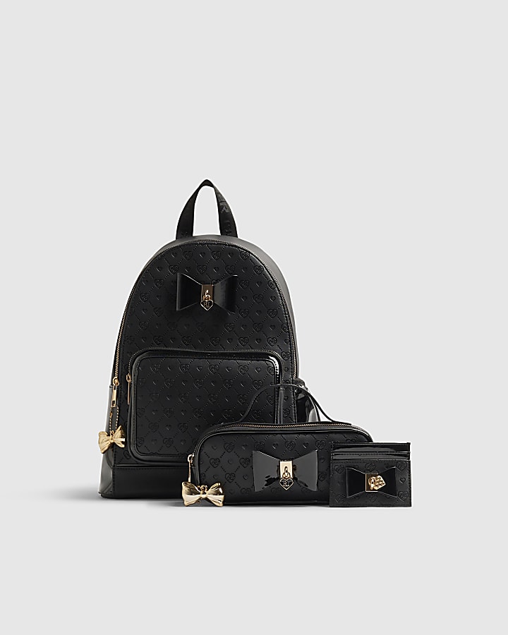 Girls Black Faux Leather Backpack Bundle Of 3