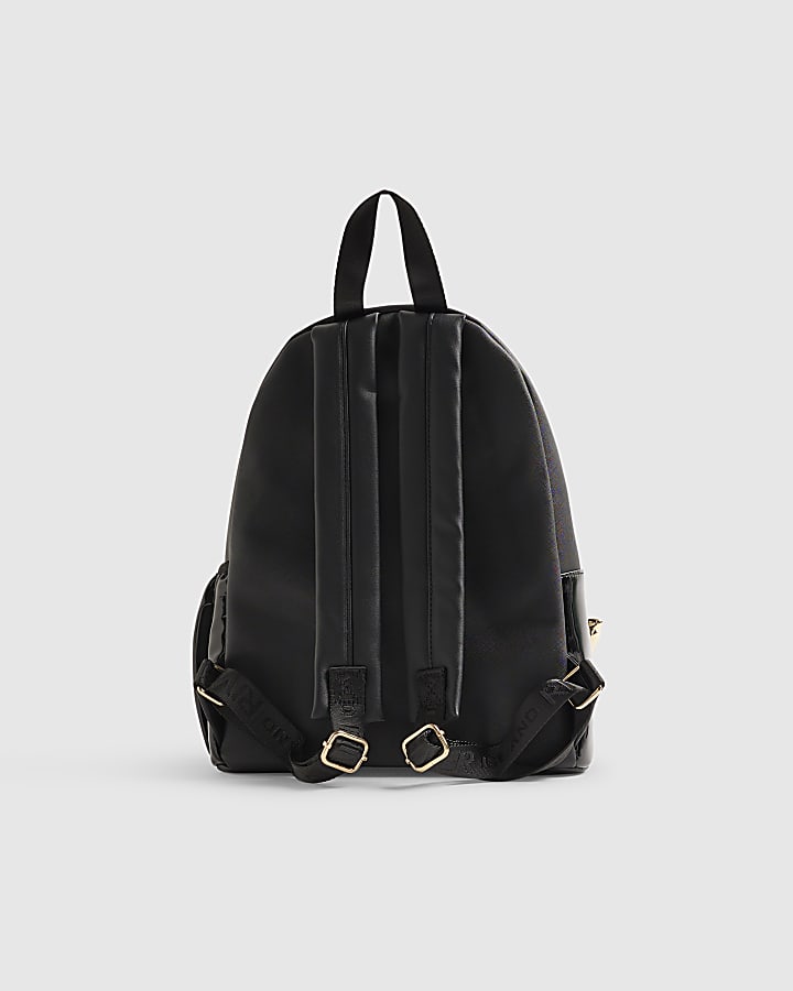 Girls Black Faux Leather Padlock Bow Backpack