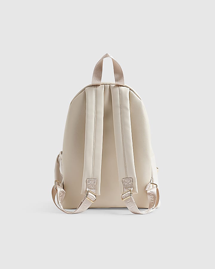 Girls Cream Faux Leather Bow Backpack