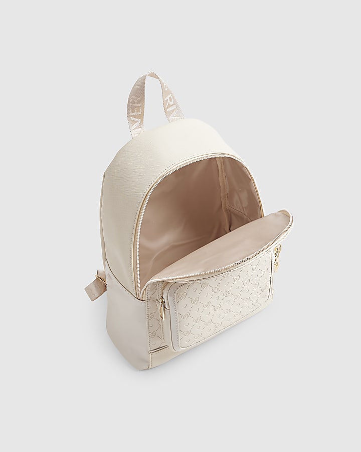 Girls Cream Faux Leather Bow Backpack