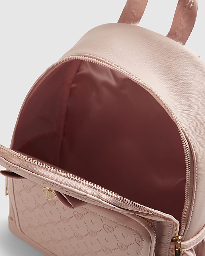 Girls Pink Faux Leather Monogram Backpack