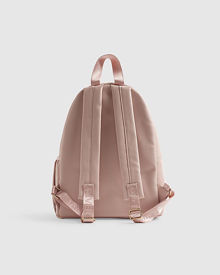 Girls Pink Faux Leather Monogram Backpack