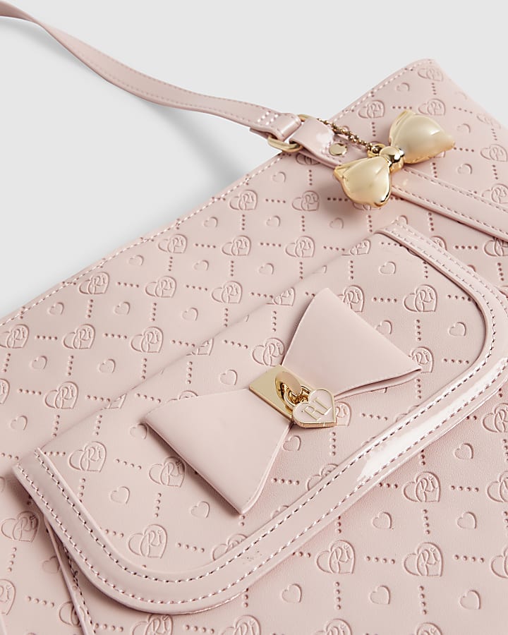 Girls Pink Monogram Padlock Bow Shopper Bag