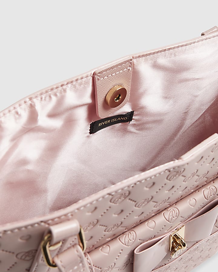 Girls Pink Monogram Padlock Bow Shopper Bag