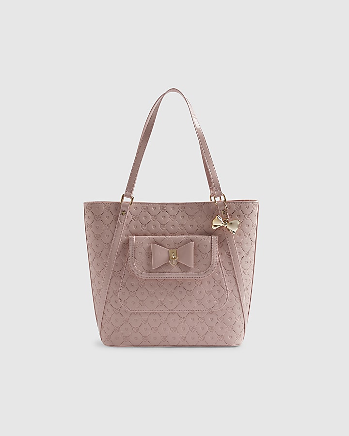 Girls Pink Monogram Padlock Bow Shopper Bag