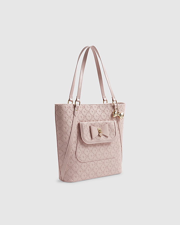Girls Pink Monogram Padlock Bow Shopper Bag