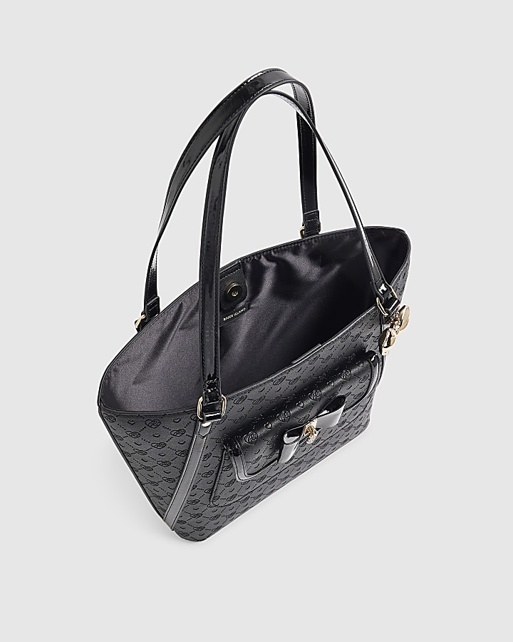 Girls Black Padlock Bow Monogram Shopper Bag