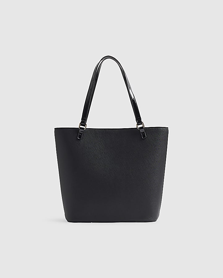 Girls Black Padlock Bow Monogram Shopper Bag