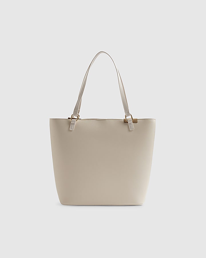 Girls Cream Monogram Padlock Bow Shopper Bag