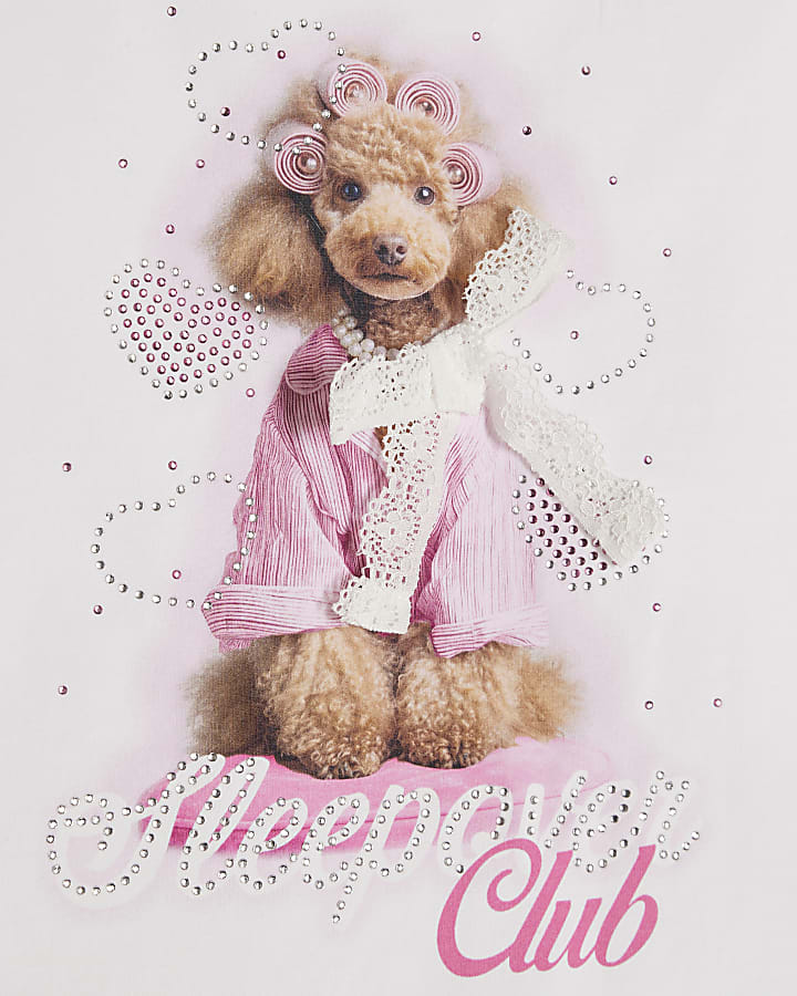 Girls White Puppy Gingham Pyjamas