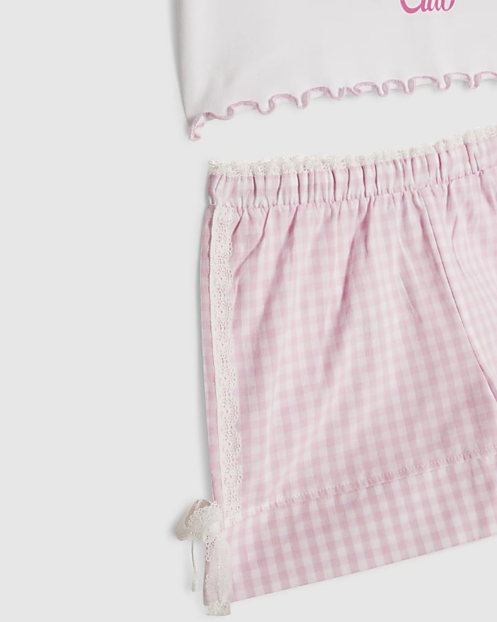 Girls White Puppy Gingham Pyjamas
