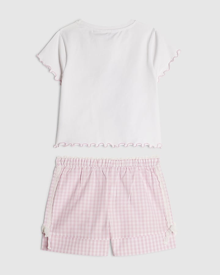 Girls White Puppy Gingham Pyjamas