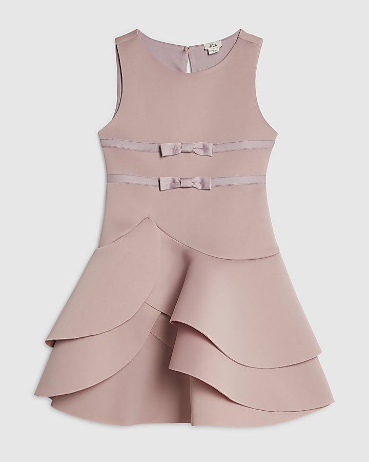 Girls Pink Bow Frill Dress