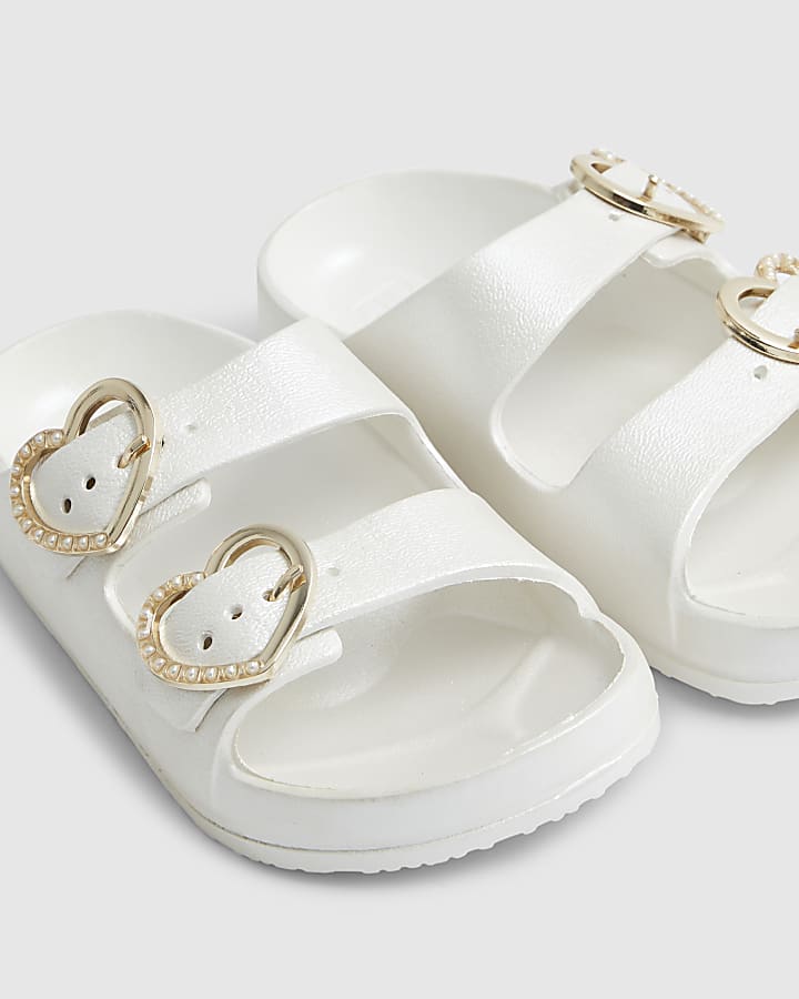 Girls White Double Strap Moulded Sandals