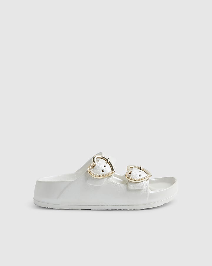Girls White Double Strap Moulded Sandals