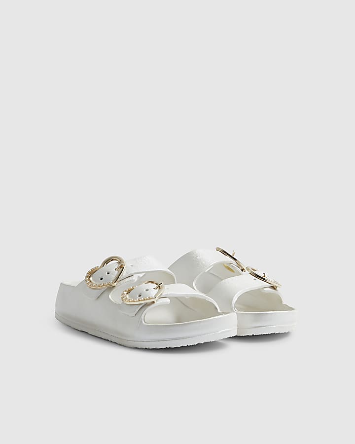 Girls White Double Strap Moulded Sandals