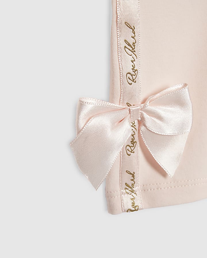 Mini Girls Pink Satin Bow Cycling Shorts Set