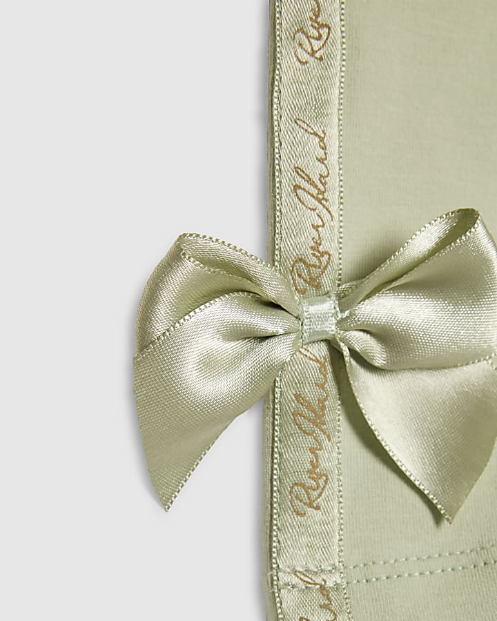 Mini Girls Green Satin Bow Cycling Shorts Set