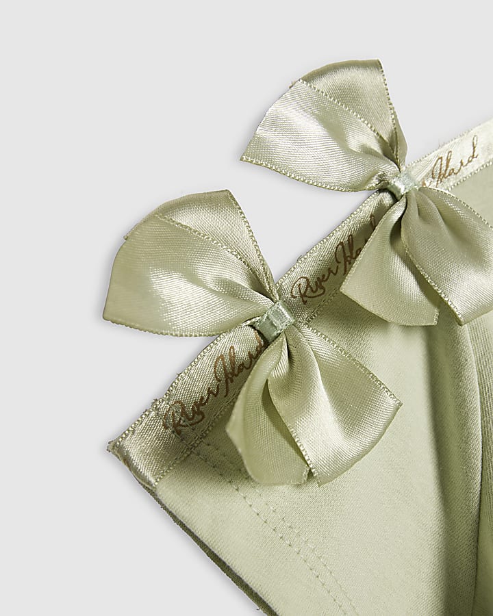 Mini Girls Green Satin Bow Cycling Shorts Set