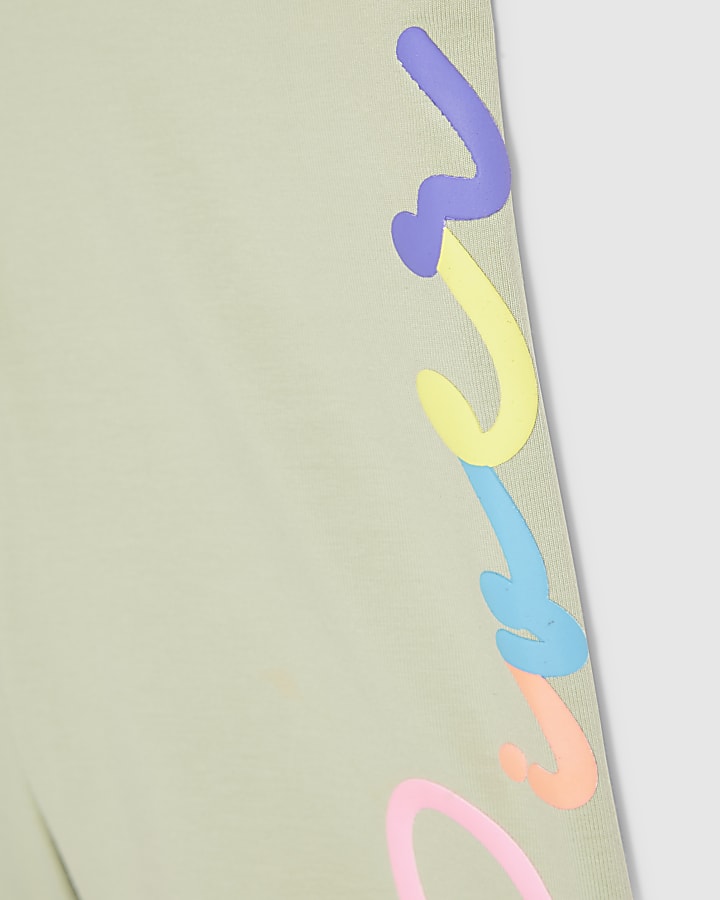 Girls Khaki Neon Text T-Shirt and Shorts Set
