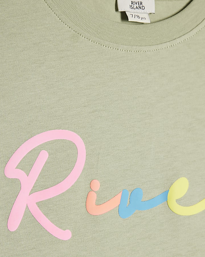 Girls Khaki Neon Text T-Shirt and Shorts Set