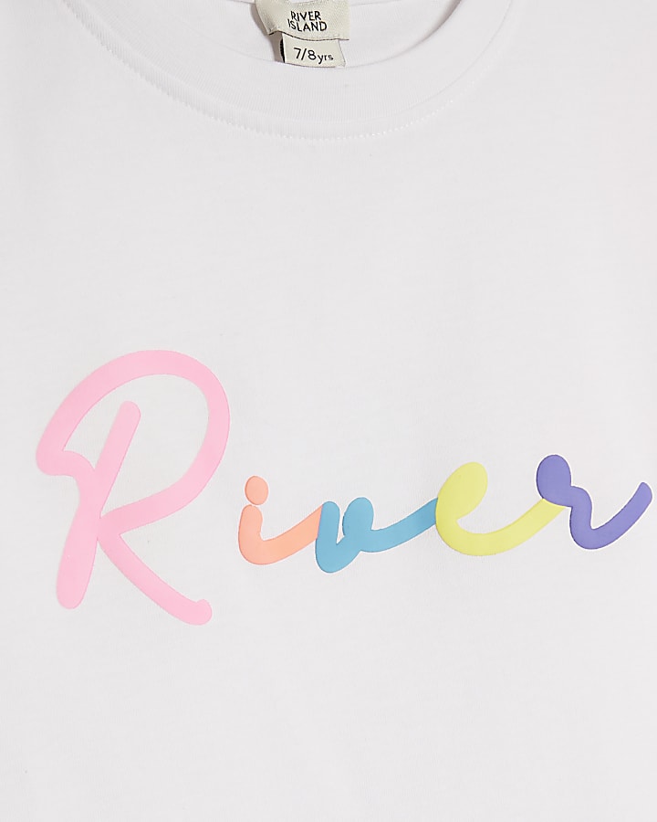 Girls White Script T-Shirt And Shorts Set