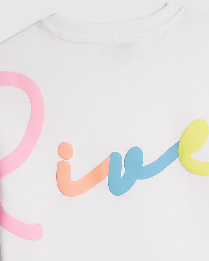 Girls White Script T-Shirt And Shorts Set