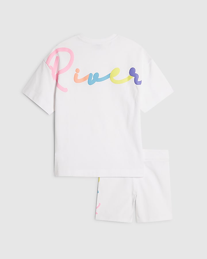 Girls White Script T-Shirt And Shorts Set