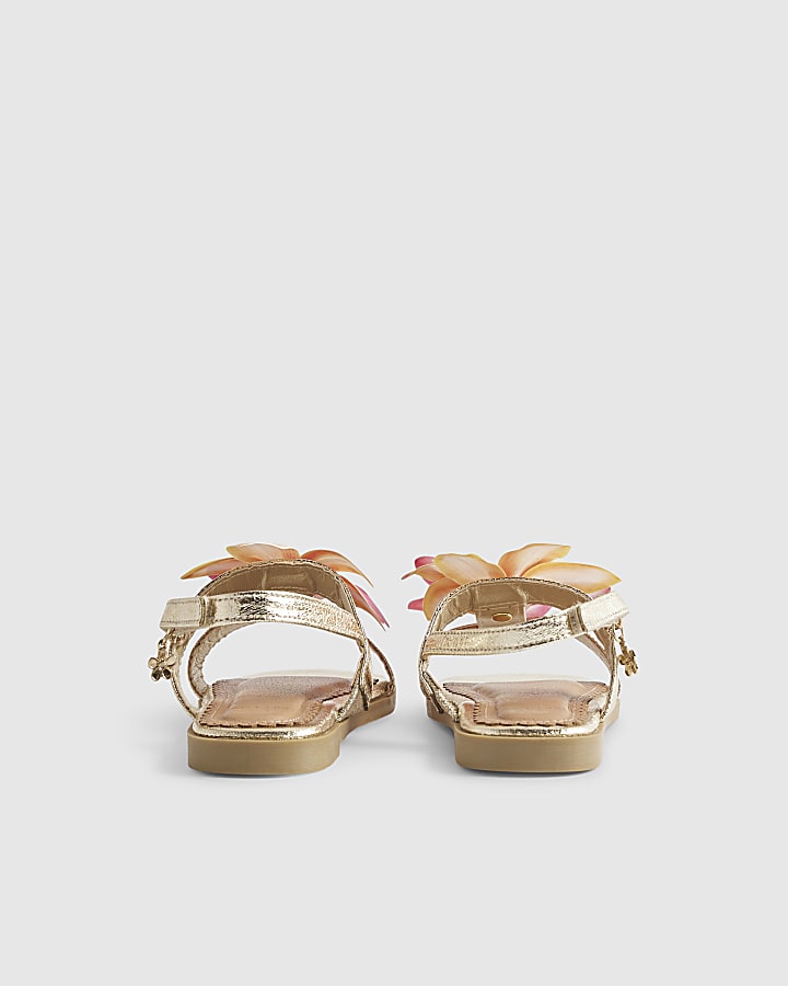 Girls Gold 3D Flower Sandals