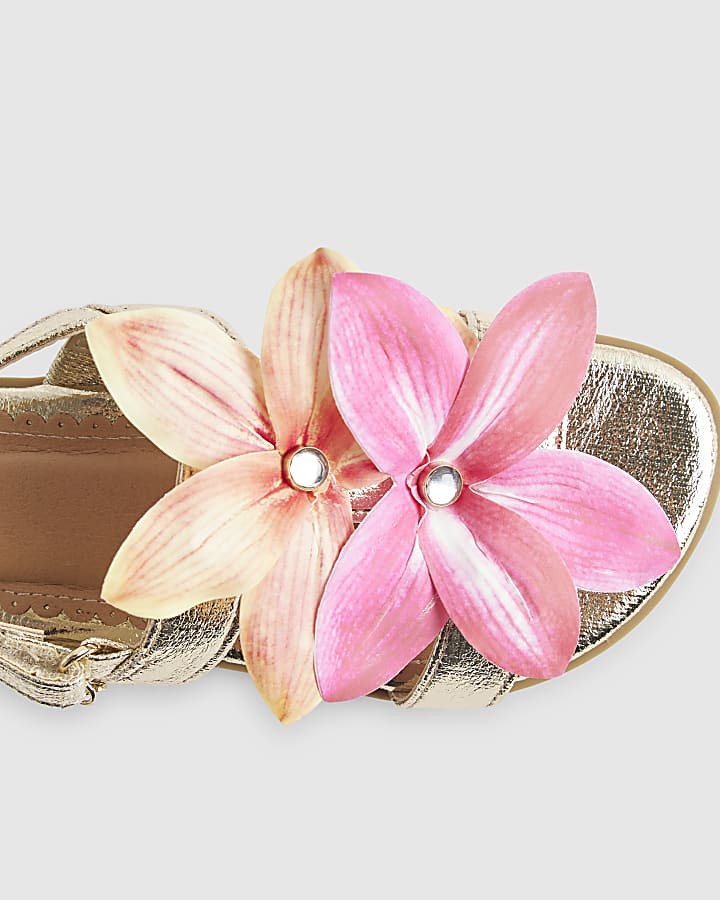 Girls Gold 3D Flower Sandals