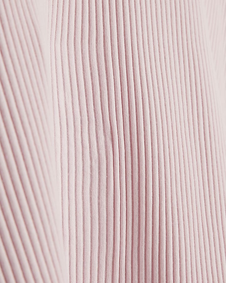 Girls Pink Halter Neck Ribbed Dress