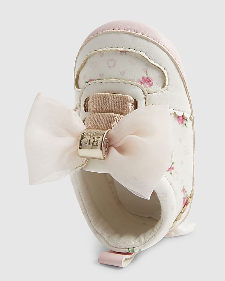 Baby Girls White Floral Print Plimsoles