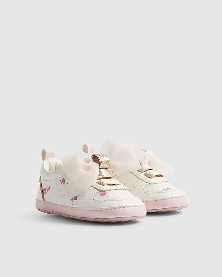 Baby Girls White Floral Print Plimsoles