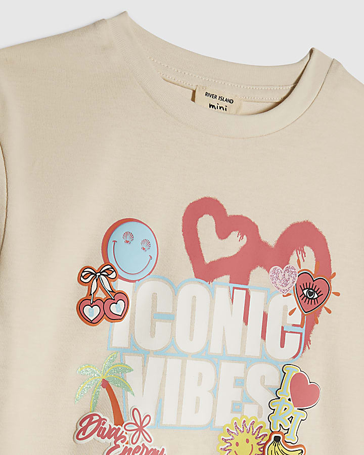 Mini Girls Cream Iconic Vibes Shorts Set