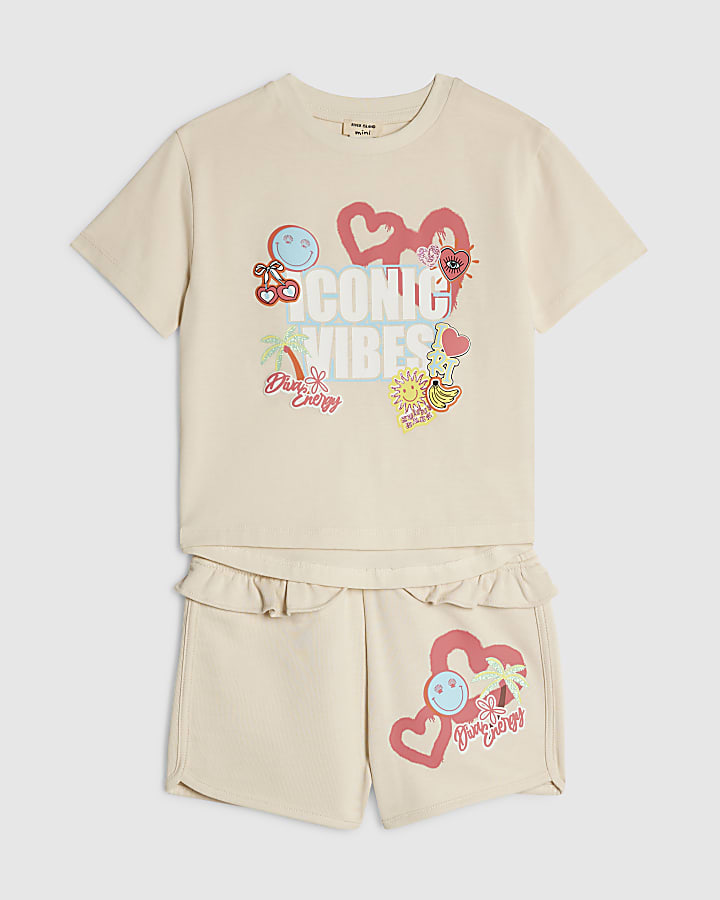 Mini Girls Cream Iconic Vibes Shorts Set