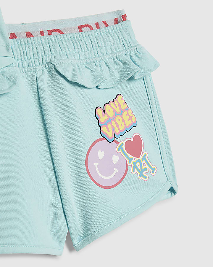 Mini Girls Blue Love Vibes Shorts Set