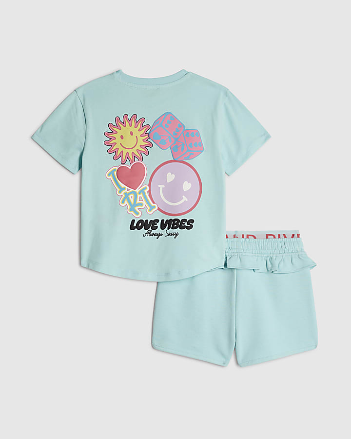 Mini Girls Blue Love Vibes Shorts Set