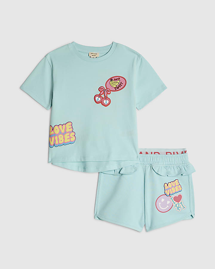 Mini Girls Blue Love Vibes Shorts Set