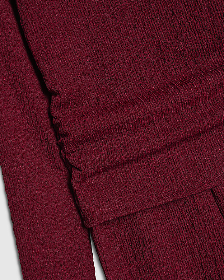 Girls Red Ruched Textured T-Shirt Set