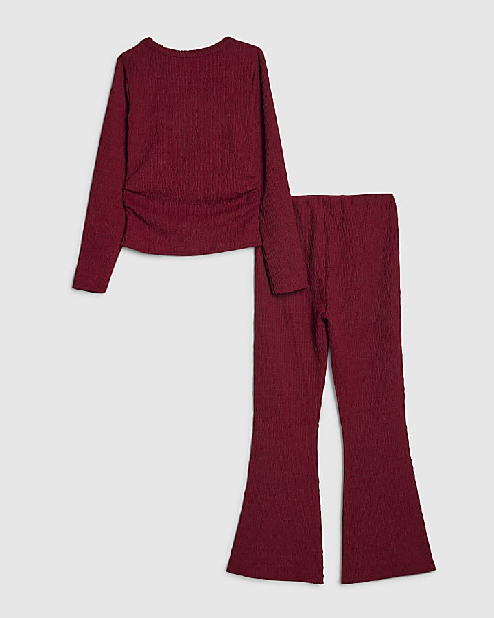 Girls Red Ruched Textured T-Shirt Set