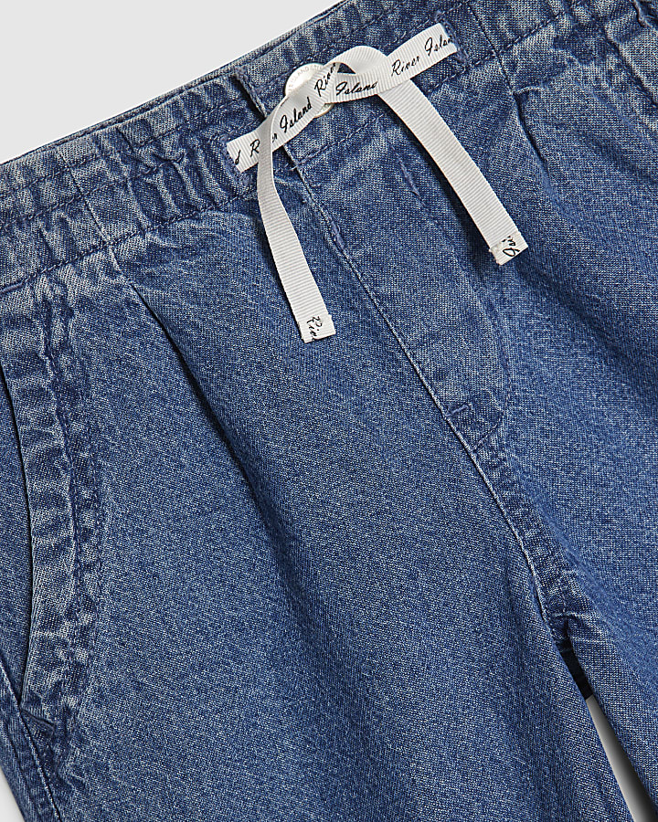 Girls Blue Tie Waist Wide Leg Jeans