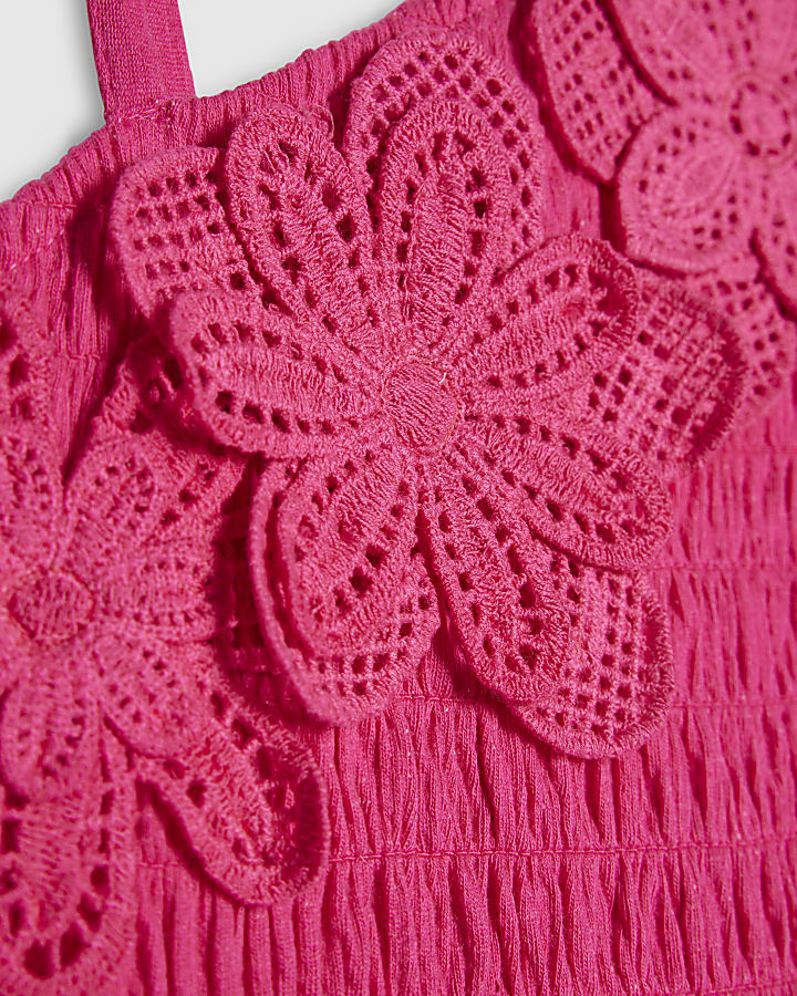 Mini Girls Pink Crochet Flower Dress